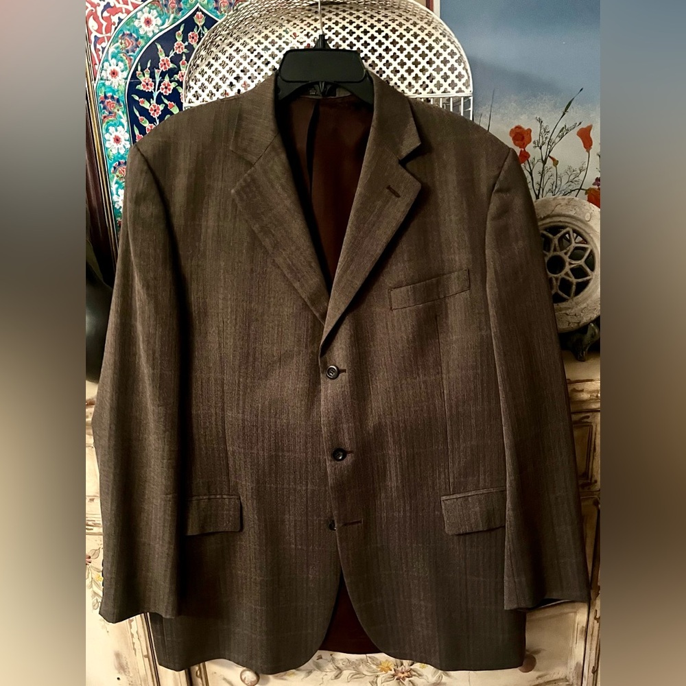 JNY Jones New York Mens Brown 100% Wool Suit Jacket Sports Coat Size 42L